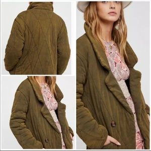 Free People Olive Quilted Puffer Cotton Relaxed Coat
